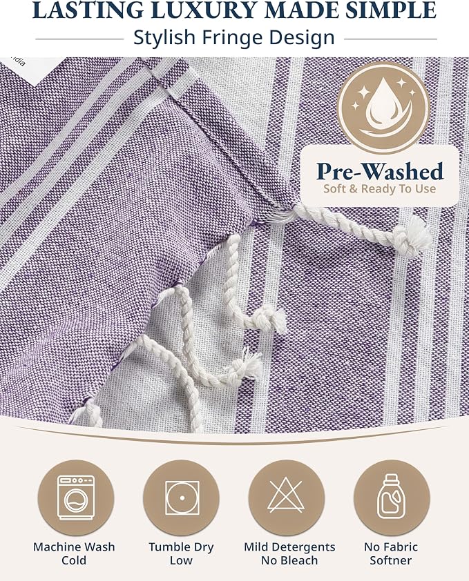 LANE LINEN Beach Towels 4 Pack Oversized, Turkish Towel Set - Regal Orchid | Pre-Washed Oversized Beach Towel - 39"x71", Vacation Essential - Machine Washable, Travel & Camping - Super Absorbent, Soft