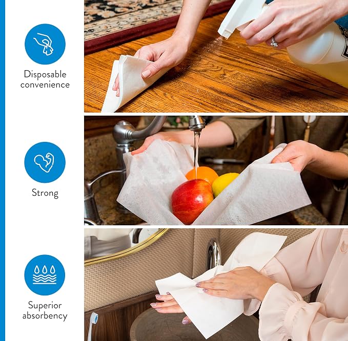 AH AMERICAN HOMESTEAD Disposable Napkins – Premium Guest Towel Napkins, Soft Linen-Feel Guest Towels for Bathroom, Disposable Hand Towels for Kitchen & Entertaining, White 12 x 17 (200 Count-Smooth)