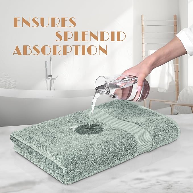 White Classic Wealuxe Green Bath Towels 24x50 Inch, Cotton Towel Set for Bathroom, Hotel, Gym, Spa, Soft Extra Absorbent Quick Dry 6 Pack