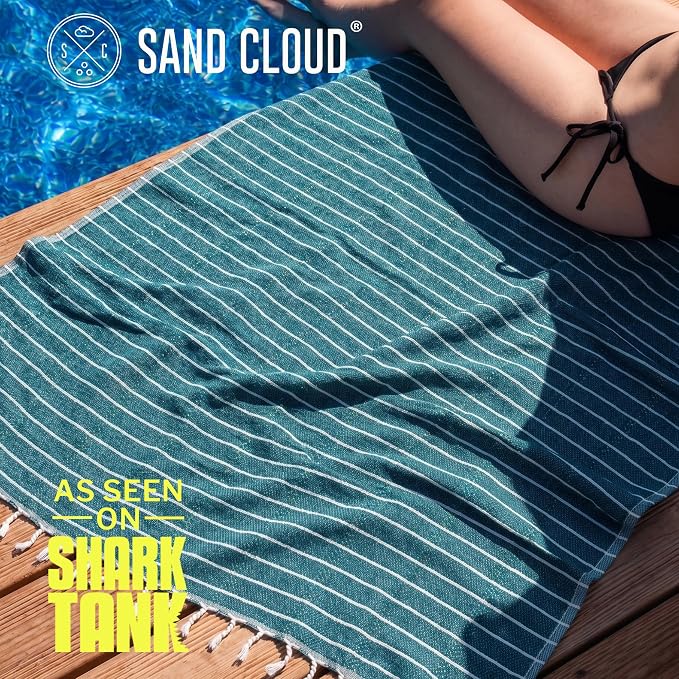 Sand Cloud Turkish Beach Towel - Sand Resistant & Quick Dry Towel | 100% Certified Organic Turkish Towel - Bath Towel or Beach Blanket for Picnic - As Seen on Shark Tank - Gocek (Teal)