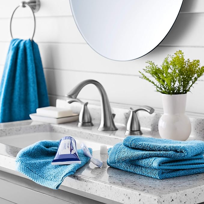 Amazon Basics Soft Cotton Washcloths, Quick-Dry, 12" x 12", 12-Pack, Lake Blue