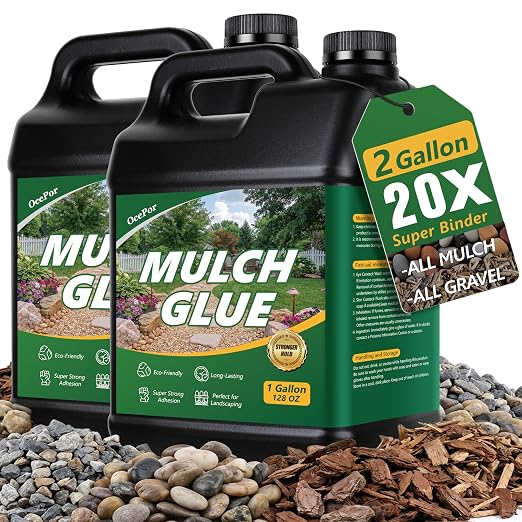 OcePor 2 Gallon Mulch Glue for Landscaping, Rock Glue for Landscaping, Mulch Glue Max for Gravel Binder Adhesive to Lock Down Pea Gravel, Stone, Rubber Mulch, Wood Chips in Place for Outdoor Landscape