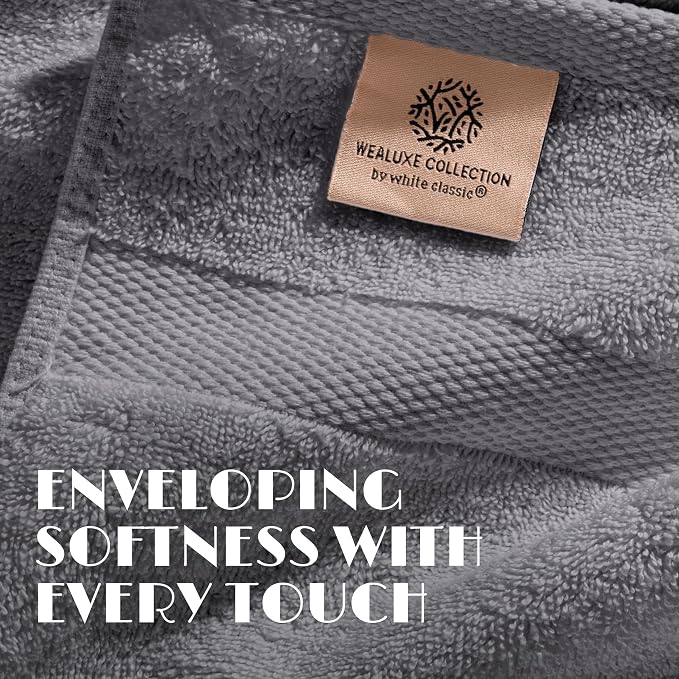 White Classic Wealuxe Grey Towels for Bathroom 6 Pack, Cotton Bath Towel Set for Hotel, Gym, Spa, Soft Extra Absorbent Quick Dry 22x44 Inch