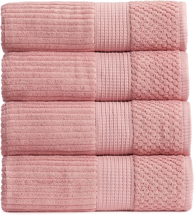Springtree Home 100% Cotton Bath Towel Set | 4-Pack | Textured | Rose | Absorbent & Quick-Dry Bathroom Towels | Textured and Durable Cotton Towels for Bathroom | OEKO-TEX | Krista Collection