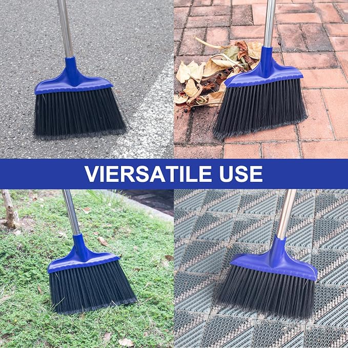 Kefanta 4 Pack Heavy Duty Broom Indoor/Outdoor Commercial Brooms Angle Broom 53 inches for Courtyard Garage Restaurant Lobby Patio Shop Home Kitchen Office Floor