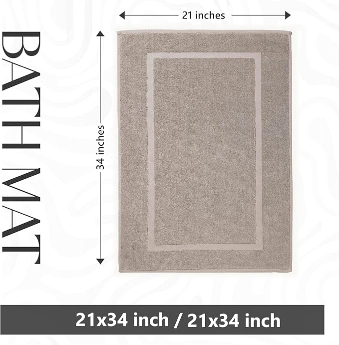 HILLFAIR 900 GSM Cotton Rug Bath Mats Pack of 2 (21x34 Inches), Absorbent Machine Washable Bath Mat for Hotel Spa Tub & Shower, Non Slip Floor Mat, Bathroom Decor Accessories: Stone