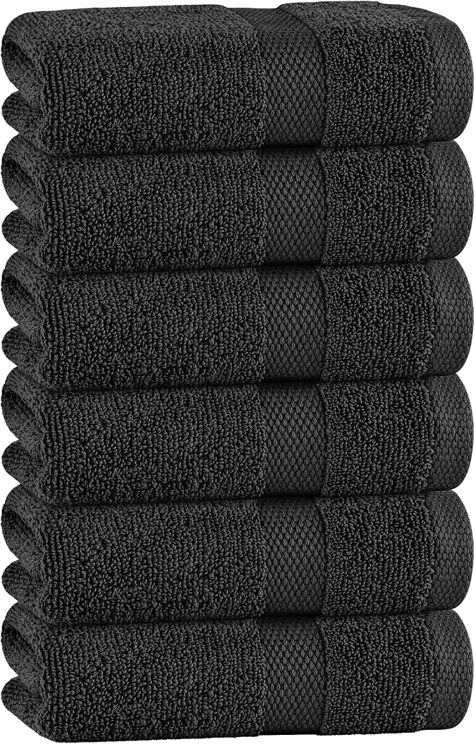 White Classic Black Hand Towels for Bathroom [6 Pack] Cotton Hand Towel Bulk for Gym, Kitchen and Spa, 16x27 Inches Soft Highly Absorbent Quick Dry Terry Salon Towels