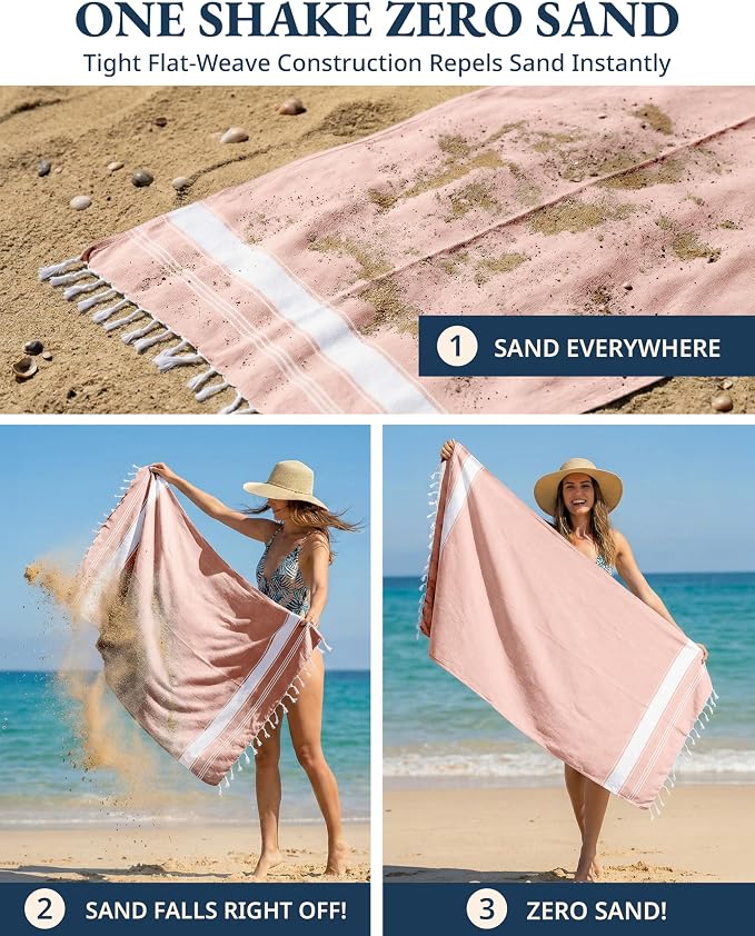 LANE LINEN Beach Towels 4 Pack, Beach Towels Oversized, Soft - Quartz Pink | Pre-Washed Extra Large Beach Towel - Quick Dry, 39"x71", Vacation Essential - Machine Washable, Travel & Camping, Great Gift