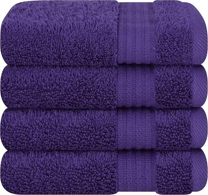 Cotton Paradise 100% Cotton Turkish Towel Set, Soft Absorbent Quick Dry, 4 Piece Washcloth Set, Violet Purple