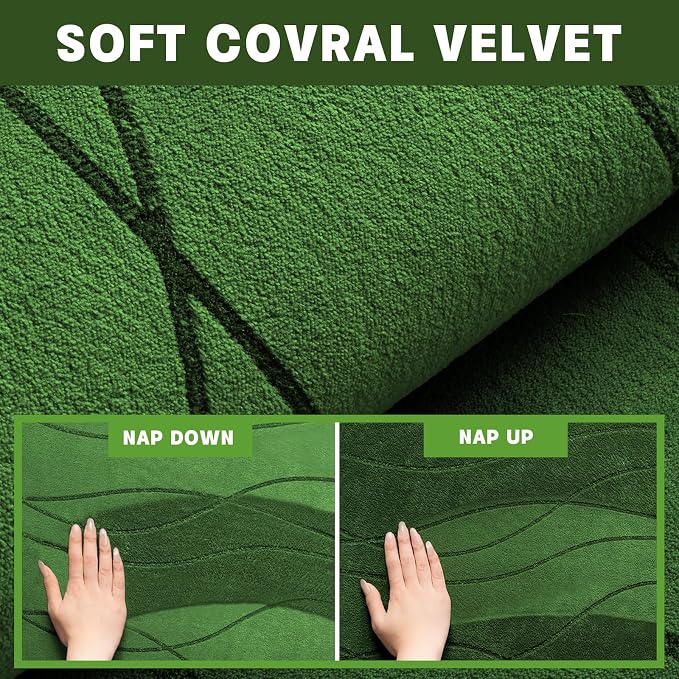 YIHOUSE Bathroom Rugs Set 2 Piece, Memory Foam Bath Mat Green | 17x24& 20x32, Ultra Soft, Absorbent, Non-Slip, Machine Washable, for Bathroom, Sink and Toilet