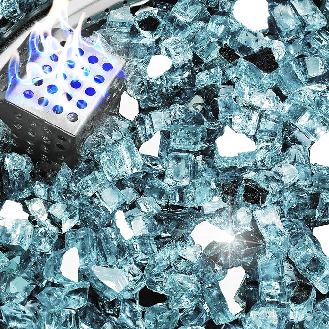 NUPICK 5 Pound Fire Glass, 1/2 Inch Reflective Fire Pit Glass Rocks