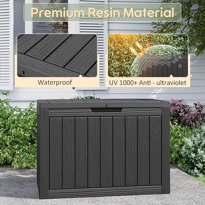 45 Gallon Outdoor Storage Box, All-Weather Deck Box for Patio Furniture, Package Deliveries, Garden Tools, Pool Supplies & Cushions, Black