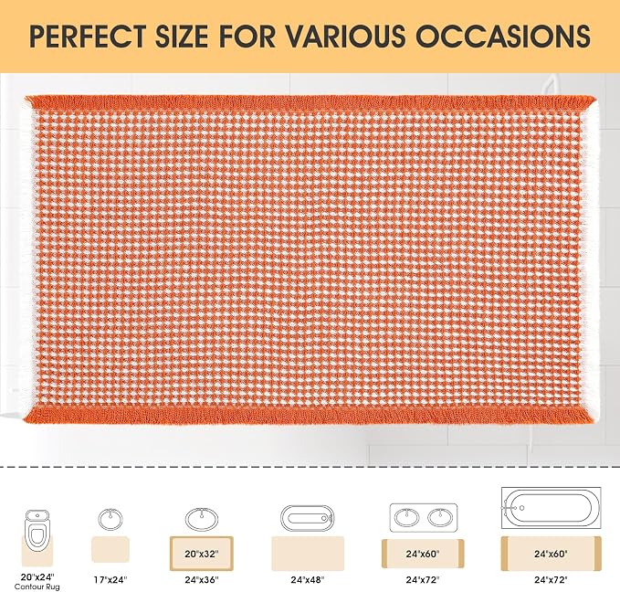 IM HOME Waffle Bath Mat Orange & Cream 32"x20", Boho Woven Modern Bath Mat Rugs, Absorbent Non Slip Bathroom Rugs, Soft Washable Bath Rugs with Tassels for Bathroom, Bedroom, Kitchen, Shower, Tub