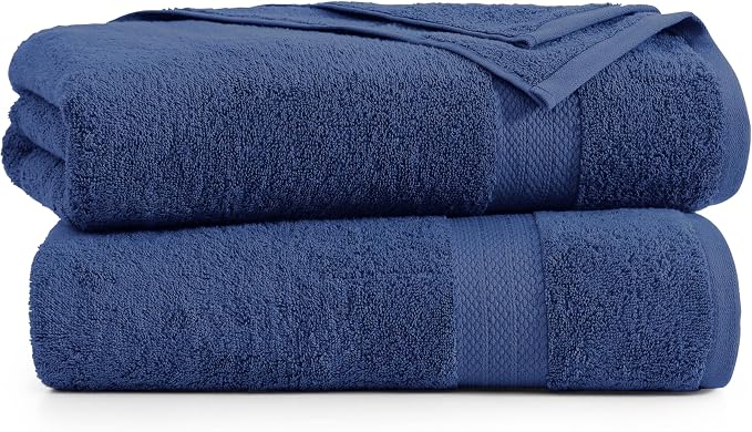 LANE LINEN Bath Sheet Set 100% Cotton 2 Pack Oversized Soft - Navy | Oversized Bath Towels - Coordinated Colors, Everyday Durability, OEKO-TEX Certified, Ring-Spun Durability, Generously Sized