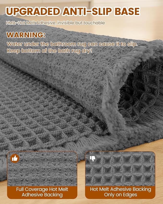 Smiry Waffle Bath Mat 30x18, Extra Soft Absorbent Bathroom Rugs, Non Slip Machine Washable Quick Dry Bath Rugs for Bathroom Floor, Tub, Shower, Home Decor Accessories, Dark Grey