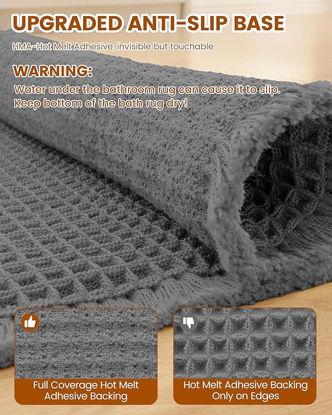 Smiry Waffle Bath Mat 36x24, Extra Soft Absorbent Bathroom Rugs, Non Slip Machine Washable Quick Dry Bath Rugs for Bathroom Floor, Tub, Shower, Home Decor Accessories, Dark Grey