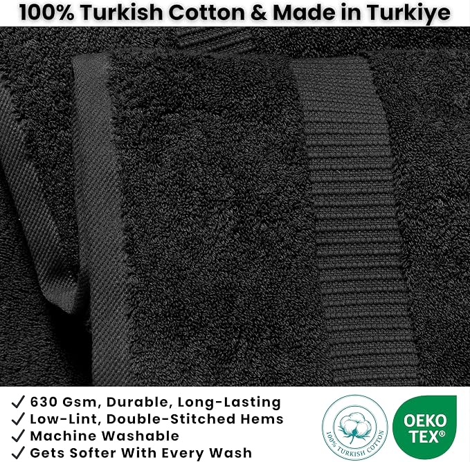 SALBAKOS 2-Piece 100% Turkish Cotton Bath Towels Extra Large 35x70, Black | Oversized Bath Sheet Towel for Bathroom & Beach, Thick, Super Soft, Highly Absorbent, Premium Hotel Quality, Made in Turkey
