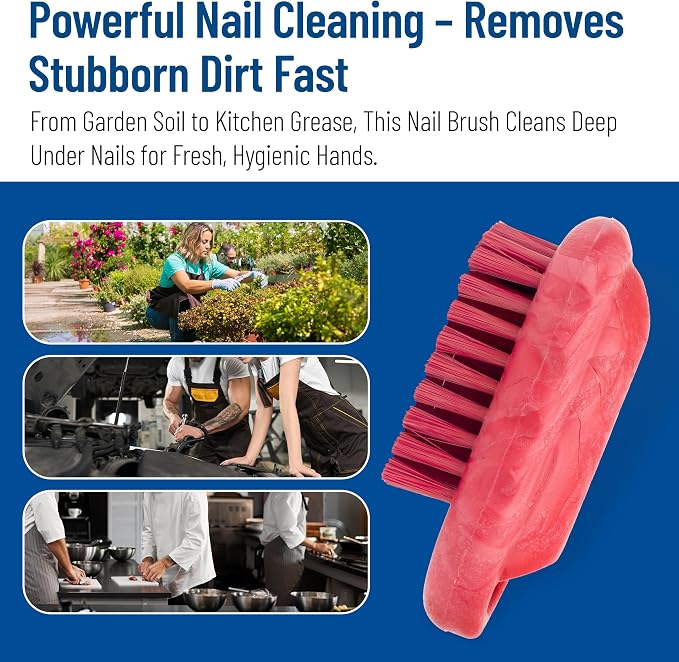 SPARTA 5 Inch Hand and Nail Brush with Stiff Center Bristles, Soft Outer Bristles, Larger Polypropylene Body, Color Coded Scrub Brush for Commercial Foodservice Use, Red, Pack of 12