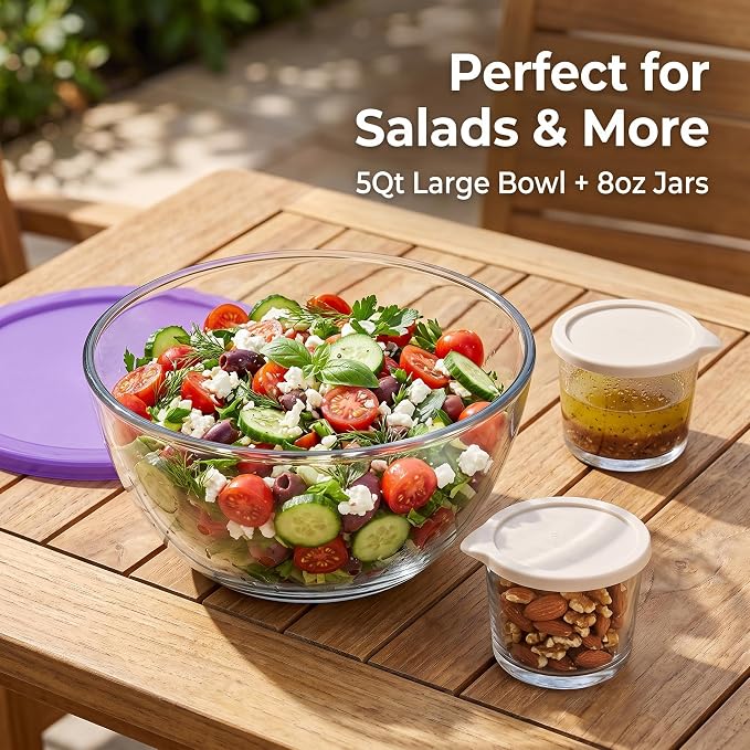5 Quart Large Glass Mixing Bowl, Clear Large Salad Bowls Glass Big Mixing Bowls for Kitchen Storage
