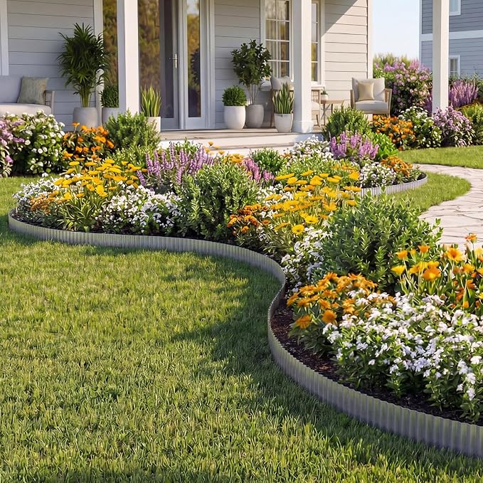 VEVOR Galvanized Steel Landscape Edging, 50 ft x 6 in Metal Edging for Landscaping with Gloves, Easy-to-Install Bendable Metal Strips, Heavy Duty Metal Garden Edge Border for Flower Bed, Yard Pathway