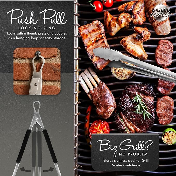 Grill Tongs 24-Inch Super Long Extra Heavy Duty for Grilling and Barbecue Heat Resistant Hand Grips Stainless Steel for BBQ Outdoor Kitchen and Cooking Hot Grilled Food