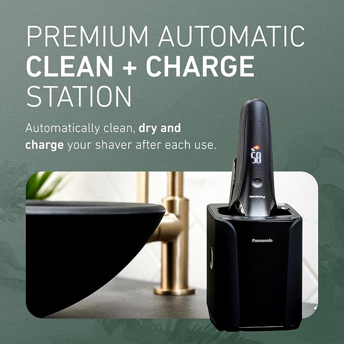 Panasonic ARC6 Electric Razor for Men Face, Wet/Dry Foil Shavers for Men, Premium Automatic Cleaning and Charging Station, Ultra-Fast 6-Blade & Pop-Up Trimmer - ES-LS9A-K (Black)