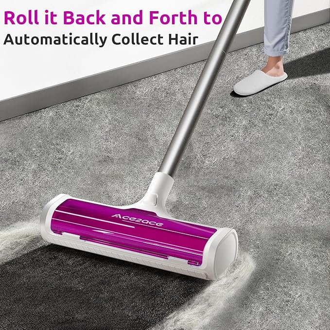 ACE2ACE A3 Pro Carpet Roller for Pet Hair, Carpet Pet Hair Removal Tool | Reusable Large Lint Rollers, 5 Feet Long Handle No Bending No Kneeling, Cat Dog Hair Remover for Carpet, Rugs, Mats, Magenta