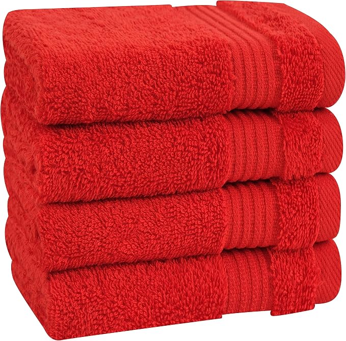 Cotton Paradise 100% Cotton Turkish Towel Set, Soft Absorbent Quick Dry, 4 Piece Washcloth Set, Red