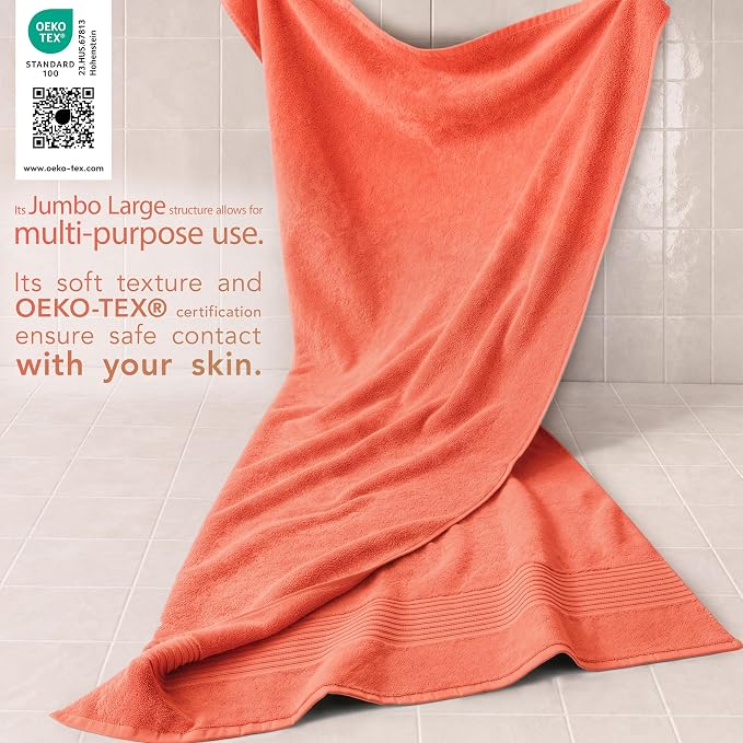 Cotton Paradise 100% Cotton Turkish Towel Set, Soft Absorbent Quick Dry, 2 Piece 35x70 Bath Sheet Set, Coral