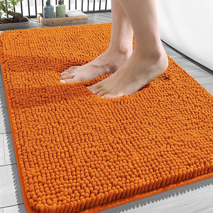 OLANLY Bathroom Rugs 34x21, Extra Soft Absorbent Chenille Bath Rugs, Rubber Backing Quick Dry, Machine Washable Bath Mats for Bathroom Floor, Tub and Shower, Home Decor Accessories, Clay
