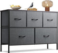 WLIVE 5 Drawer Dresser for Bedroom, Wide Chest of Drawers, Dark Grey | 5 roomy fabric drawers, Wide low-profile design, Bedroom or closet use, Sturdy steel frame, Smooth wood tabletop