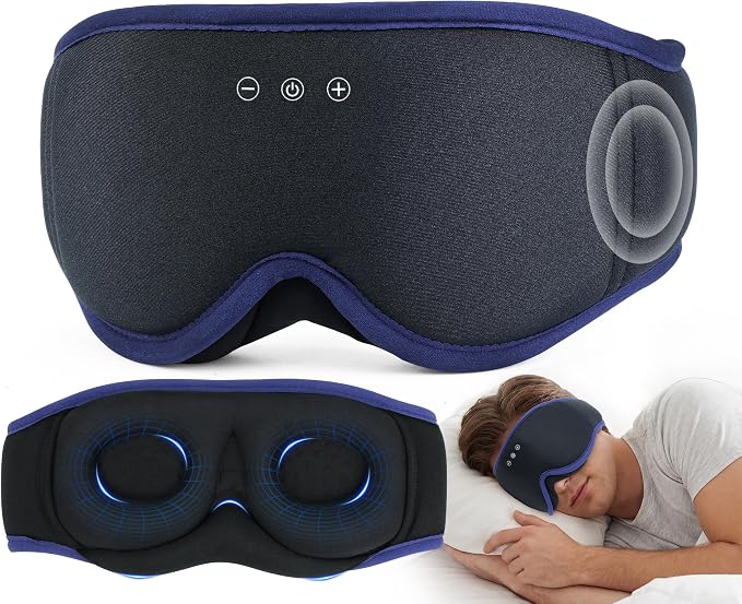 MUSICOZY Sleep Mask with Bluetooth Headphones, 3D Wireless Sleeping Eye Masks, Bluetooth Eye Masks 14-Hour Playtime, Ultra-Soft Breathable, Perfect for Side Sleepers, Women Men(Ocean Blue)
