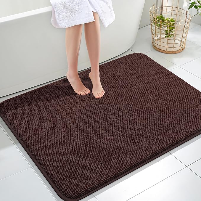 OLANLY Memory Foam Large Bathroom Rugs 40x32, Absorbent Bath Mat, Brown | Soft Quick Dry Bath Mat Rugs, Non-Slip, Machine Washable Mat for Bathroom Floor, Tub and Shower, Home Decor Accessories