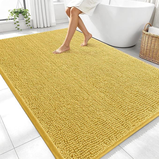 OLANLY Large Bathroom Rugs 70x46, Extra Soft Absorbent Chenille Bath Rugs, Rubber Backing Quick Dry, Machine Washable Bath Mats for Bathroom Floor, Tub and Shower, Home Decor Accessories, Yellow