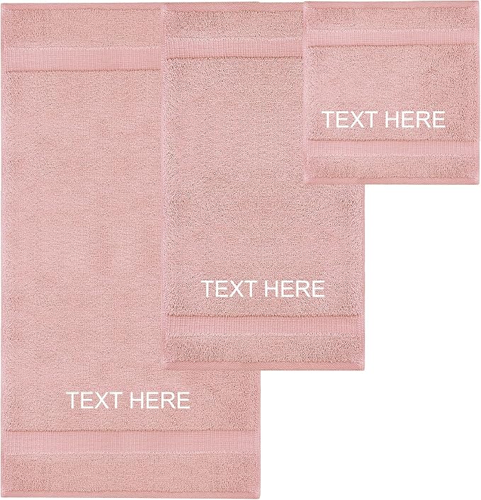 Chakir Turkish Linens Personalized 3 Piece Towel Set, 100% Cotton Luxury Turkish Towels for Bathroom, Soft Absorbent Towel Set with Bath Towel Hand Towel and Washcloth, Pink