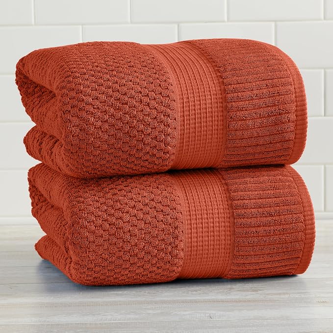 NY Loft 100% Cotton 2-Pack Oversized Bath Towel Set | Clay | Quick-Dry | Two Oversized 35" x 70" Bath Towels / Bath Sheets | Super Absorbent | Designer-Styled Texture