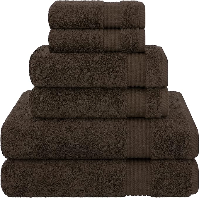 Cotton Paradise 100% Cotton Turkish Towel Set, Soft Absorbent Quick Dry, 6 Piece Towel Set, Chocolate Brown