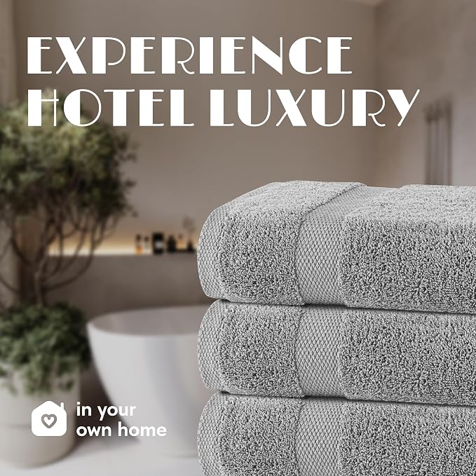 White Classic Wealuxe Light Gray Bath Towels 24x50 Inch, Cotton Towel Set for Bathroom, Hotel, Gym, Spa, Soft Extra Absorbent Quick Dry 6 Pack