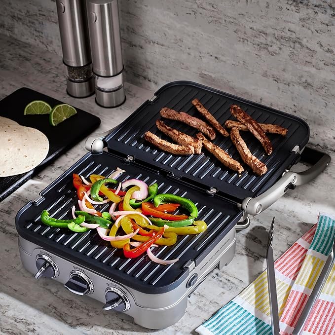 Cuisinart Panini Press and Grill, 1500W 5-in-1 Griddler, Dishwasher-Safe | Panini press, sandwich maker & indoor grill with reversible nonstick plates & dual heat control, GR-4NNAS