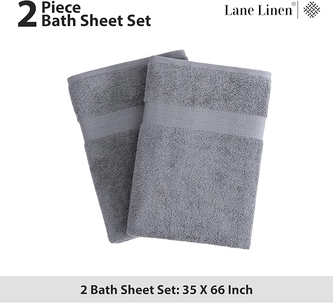 LANE LINEN Bath Sheet Quick Dry 100% Cotton 2 Pack Soft - Cool Grey | Towels For Dorm - Densely Woven, Coordinated Colors, Everyday Durability, OEKO-TEX Certified, Ring-Spun Durability