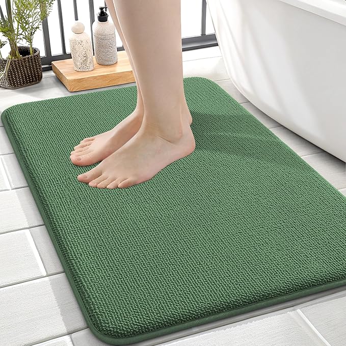 OLANLY Memory Foam Small Bathroom Rugs 24x16, Absorbent Mat, Olive Green | Soft Quick Dry Bath Mat Rugs, Non-Slip, Machine Washable Mat for Bathroom Floor, Tub and Shower, Home Decor Accessories