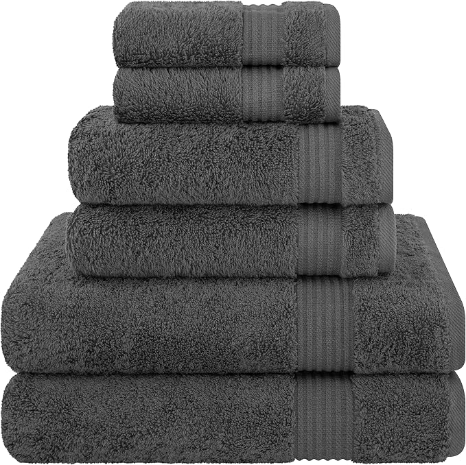 Cotton Paradise Towel Set of 6, 2 Bath Towels, 2 Hand Towels and 2 Washcloths Towels for Bathroom Sets, Smoke Gray