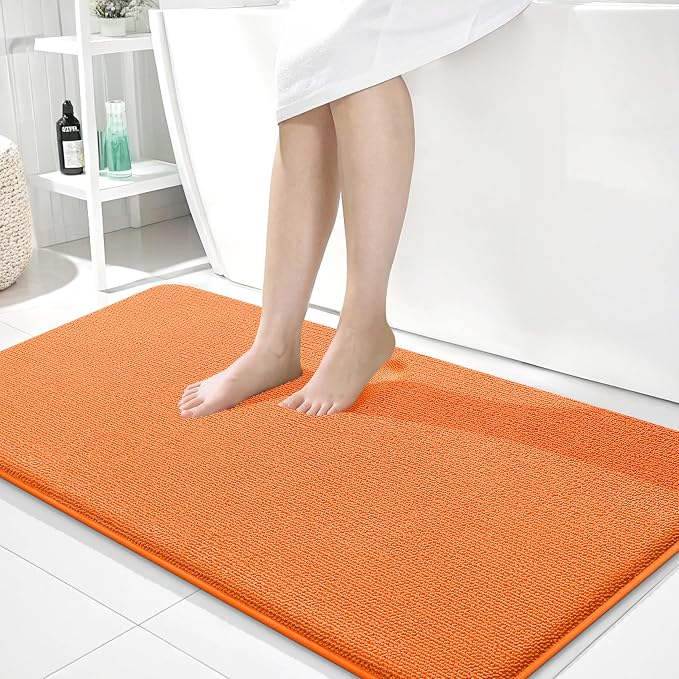 OLANLY Memory Foam Bathroom Runner Rugs 44x24, Absorbent Long Mat, Orange | Soft Quick Dry Bath Mat Rugs, Non-Slip, Machine Washable Mat for Bathroom Floor, Tub and Shower, Home Decor Accessories