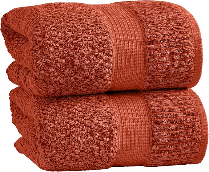 NY Loft 100% Cotton 2-Pack Oversized Bath Towel Set | Clay | Quick-Dry | Two Oversized 35" x 70" Bath Towels / Bath Sheets | Super Absorbent | Designer-Styled Texture