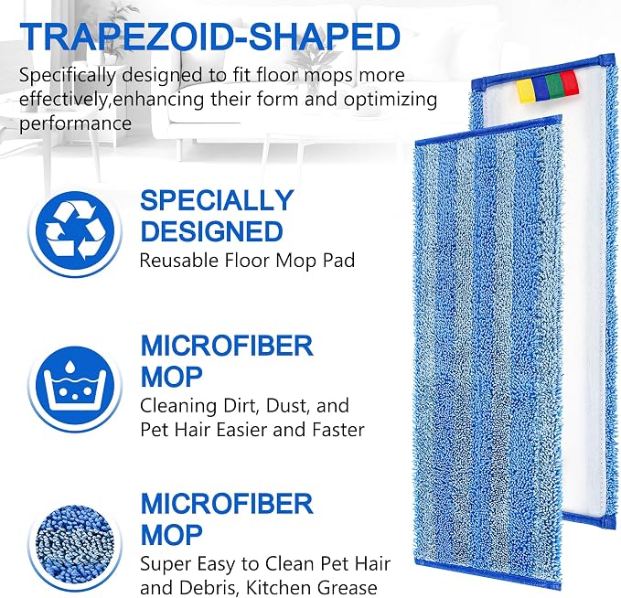 15 Pack Replacement Microfiber Mop Pad – Universal 17-18" Heavy Duty Reusable Refill – Thick Commercial Cleaning Pad for Wet & Dry Use - 18in Flat Mop Head (Trapezoid)