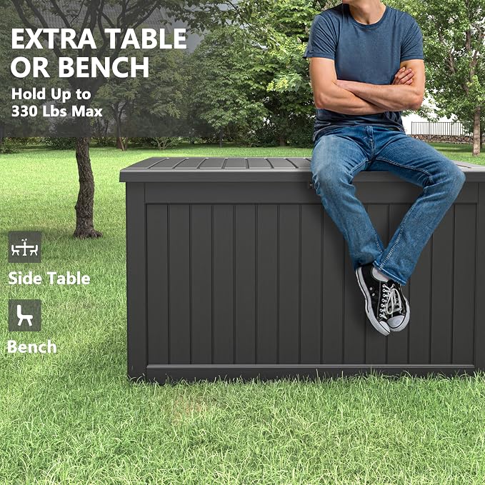280 Gallon Outdoor Storage Box, Resin Deck Boxes Indoor and outdoor, Waterproof Storage Box Lockable Lid for Garden Tools, Package Delivery, Patio Cushions, Black