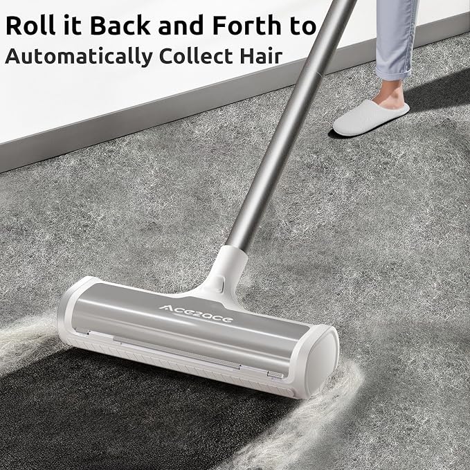 ACE2ACE A3 Pro Carpet Roller for Pet Hair, Carpet Pet Hair Removal Tool | Reusable Large Lint Rollers, 5 Feet Long Handle No Bending No Kneeling, Cat Dog Hair Remover for Carpet, Rugs, Mats, Gray