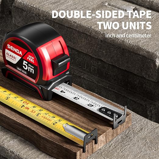 SENDA 4 Pack Tape Measure 16FT with 1/8 Fraction, Double-Hook Measuring Tape Retractable with 1 Inch Wide Blade & Belt Clip, ABS TPR Rubber Protection,Matte Nylon-Coated Blade for DIY, Construction