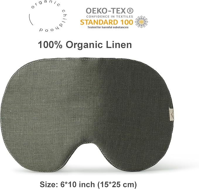 2-Pack Linen Eye Sleep Mask Oversized for Sleeping • Organic Oeko-TEX Standard • Blackout Eye Shade Cover • Adjustable Strap • Breathable Travel Meditation Essential •Gift idea Woman Man (Black+Pine)