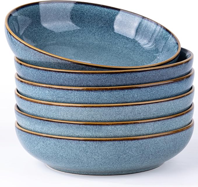 AmorArc 8.5'' Large Pasta Bowls, 36oz Ceramic Salad Serving Bowls Set of 6 for Kitchen, Wide Stoneware Bowls for Pasta,Salad,Fruit,Bread, Microwave Safe